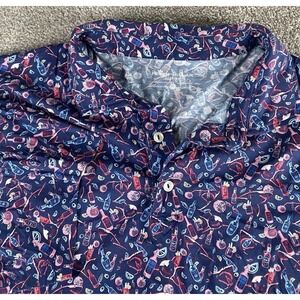 Peter Millar Seaside Pima Cotton Polo Men XL All Over Cocktail Party Shark Print